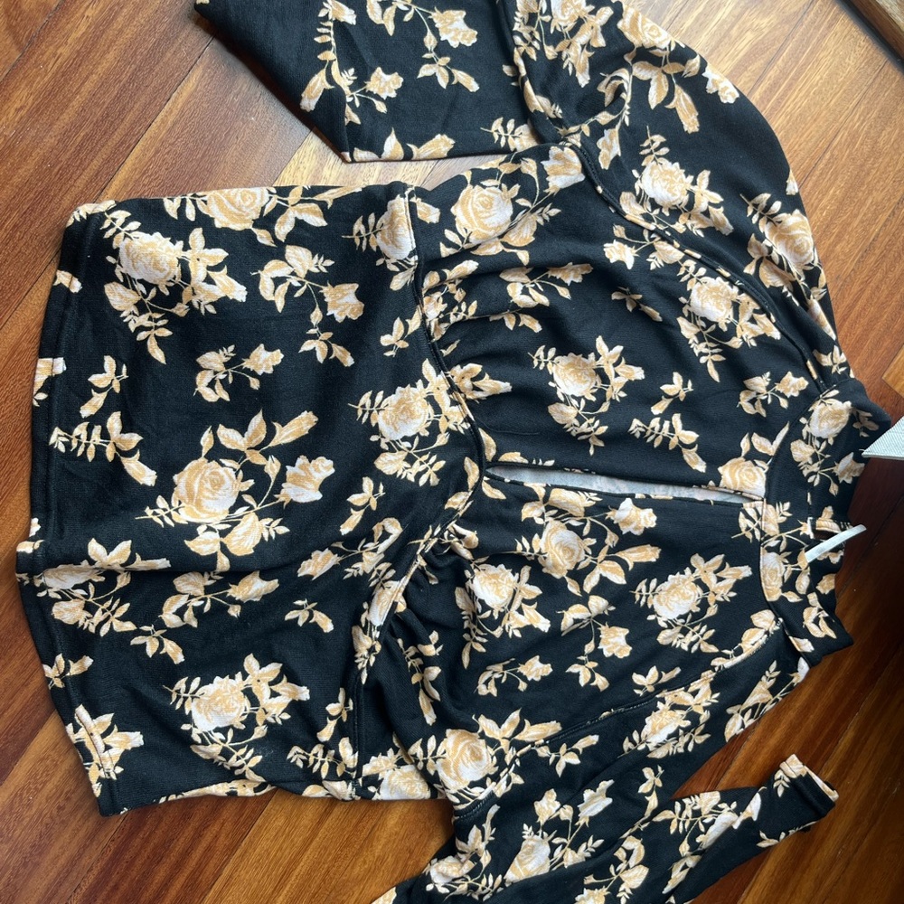 Free People black floral going out long sleeve shirt